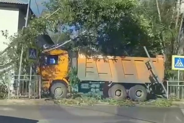 В Улан-Удэ «КамАЗ» сбил светофор и врезался в дерево 