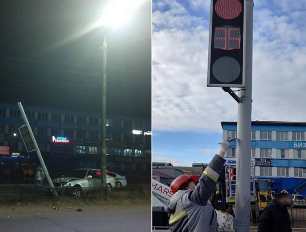 В Улан-Удэ на проспекте Автомобилистов сбили светофор 