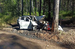 В Бурятии автомобиль с подростками врезался в дерево и загорелся